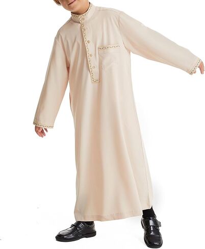 الأطفال العربيين من أجل الأولاد المسلمين ثوب الأكمام الطويلة Kaftan المطرزة 𝐑 Obe الإسلامي الصلاة لباس الزي رمضان in Kuwait