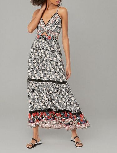 Angie Women's Spag Strap Deep Vneck Maxi Dress with Center Cutout in Saudi Arabia