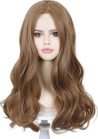 شعر مستعار أشقر من بروبيوتي للأطفال البنات، شعر مستعار ذهبي طويل مموج، شعر مستعار صناعي منفوش للحفلات التنكرية للهالوين مع ربطة عنق وردية + قبعات شعر مستعار in Kuwait