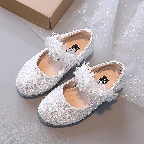 Toddler Flower Girl Dress Shoes Rhinstones Pearls Mary Jane Ballet Flats Wedding Party Toddler Kids Princess Shoes in Saudi Arabia