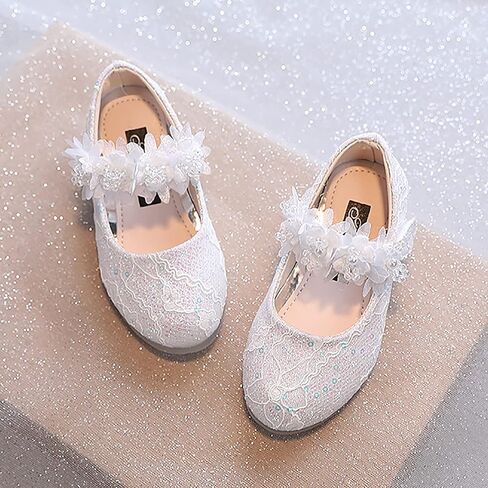 Toddler Flower Girl Dress Shoes Rhinstones Pearls Mary Jane Ballet Flats Wedding Party Toddler Kids Princess Shoes in Saudi Arabia