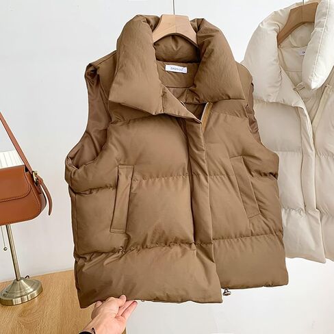 SHAOBGE Jacket and Coat for Women 2022 Autumn Winter Ladies Oversized Solid Puff Padded Vest Popular Coat in Kuwait