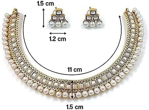 Aheli Ethnic Faux Kundan Pearl Bridal Choker Necklace Indian Traditional Bollywood Jewelry Set with Earrings for Women Girls (Red) in Saudi Arabia