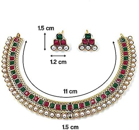 Aheli Ethnic Faux Kundan Pearl Bridal Choker Necklace Indian Traditional Bollywood Jewelry Set with Earrings for Women Girls (Red) in Kuwait