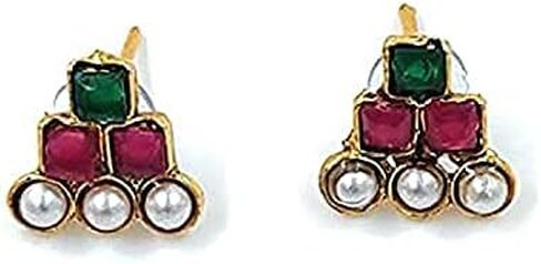 Aheli Ethnic Faux Kundan Pearl Bridal Choker Necklace Indian Traditional Bollywood Jewelry Set with Earrings for Women Girls (Red) in Kuwait