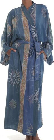 رداء أزرق حريمي من NOVICA مطبوع عليه Batik طويل، أزرق داكن (مقاس واحد يناسب معظم الأشخاص) in Saudi Arabia