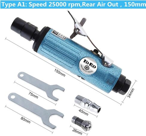 1/4 inch Pneumatic Die Grinder Machine Air Compressor Grinding Tool 22000RPM/25000RPM Mill Engraving Polishing Tool Kit (Color : 25000RPM Rear) in Kuwait