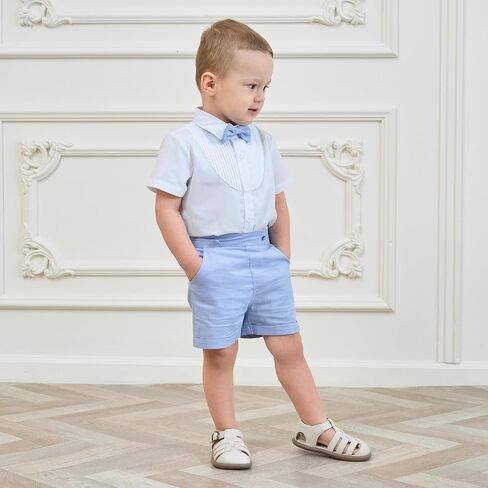Volunboy Baby Boy Cotton Linen Suspenders Shorts with Bowtie 12M-5Y | 2-piece toddler dress shorts set for ring bearer, weddings, birthday in Saudi Arabia