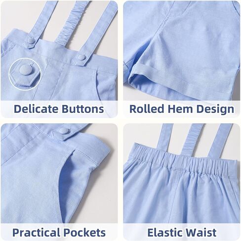 Volunboy Baby Boy Cotton Linen Suspenders Shorts with Bowtie 12M-5Y | 2-piece toddler dress shorts set for ring bearer, weddings, birthday in Saudi Arabia