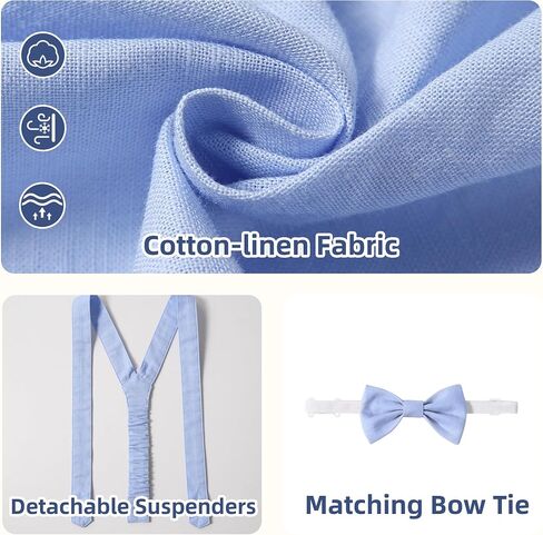 Volunboy Baby Boy Cotton Linen Suspenders Shorts with Bowtie 12M-5Y | 2-piece toddler dress shorts set for ring bearer, weddings, birthday in Saudi Arabia
