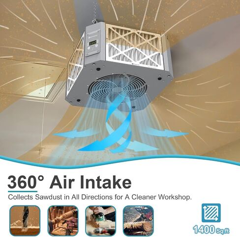 360 Degree Woodshop Air Filtration System Woodworking - 1050/1350 CFM, with Remote Control and Strong Vortex Fan, Hanging Mode for Garage Works Shop, Shop Dust Collectors, Kingmaster F12 in Saudi Arabia