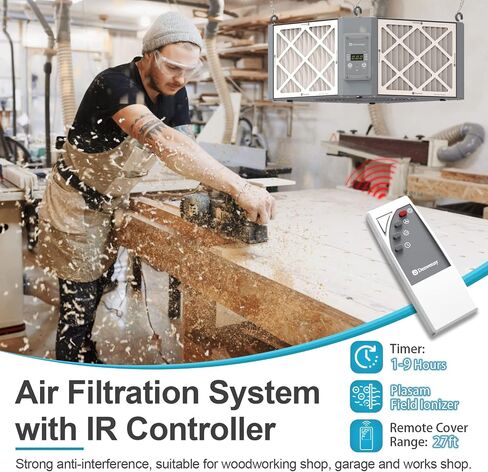 360 Degree Woodshop Air Filtration System Woodworking - 1050/1350 CFM, with Remote Control and Strong Vortex Fan, Hanging Mode for Garage Works Shop, Shop Dust Collectors, Kingmaster F12 in Saudi Arabia