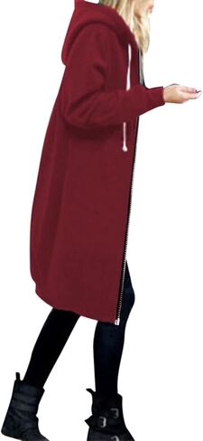 Muyise Women's Casual Zip Up Long Hoodies Tunic Sweatshirt Winter Warm Long Sleeve Hooded Outerwear Jacket Coat with Pockets in Saudi Arabia