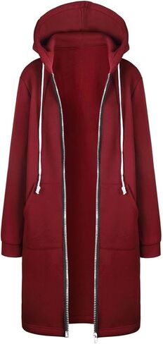 Muyise Women's Casual Zip Up Long Hoodies Tunic Sweatshirt Winter Warm Long Sleeve Hooded Outerwear Jacket Coat with Pockets in Saudi Arabia