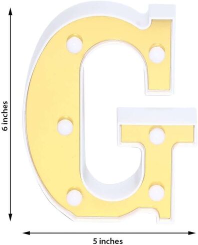 efavormart 6 "3D Gold Marquee Letters 5 LED Light Up Letters Whare White LED Lights - G in Kuwait
