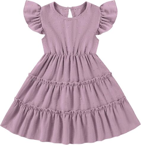 Toddler Baby Girls Dress Solid Little Girl Summer Dress Swiss Dot Round Neck Ruffled Sleeves for Holiday Party in Saudi Arabia