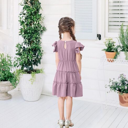 Toddler Baby Girls Dress Solid Little Girl Summer Dress Swiss Dot Round Neck Ruffled Sleeves for Holiday Party in Saudi Arabia