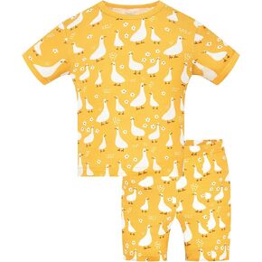 JunNeng Rayon from Bamboo Toddler Girl Pajamas, Baby Snug fit Short Sleeve 2-Piece Summer Sleepwear