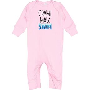 inktastic Crawl Walk Swim Wave Design Baby Romper Coveralls