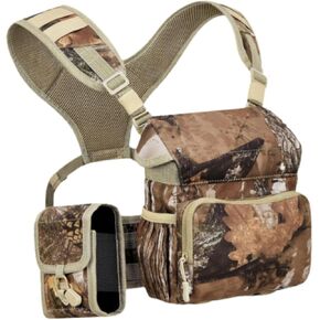 pistro Binocular Harness Chest Bag Nylon Bino Holder with Rain Pocket Adjustable Straps for Outdoor Hunting Backpacking