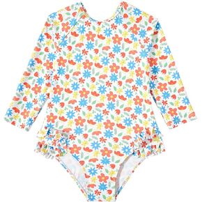 Girls Long Sleeve Swim Shirt Rash Guard for Kids One Piece Bathing Suits UPF 50+ Sun Protection Swimming One