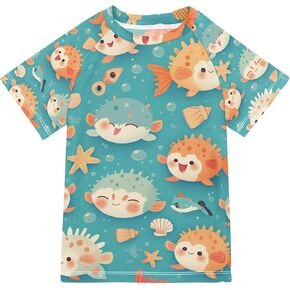 Pufferfish Corals Blue Boy Bathing Suit Sun Protection Athletic Clothes Swimwear Beach Tops 3T