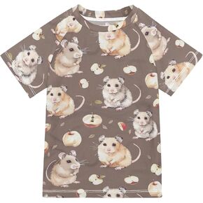 Cartoon Brown Animal Apples Girls Bathing Suit Short Sleeves Sweatshirt Swimwear Beach Tops 3T