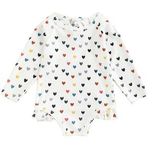 2025 Swimwear for Kids Girl Toddler Baby Girls Rash Guard Shirts Swimsuit Floral Heart Print Long Sleeve Swimwear