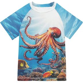 Cartoon Sea Animal sea Girl Bathing Suit Sun Protection Tshirts Swimwear Beach Tops 3T