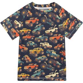 Monster Colorful Trucks Black Bathing Suit Girls Short Sleeves Sports Shirts Swimwear Beach Tops 3T