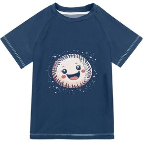 Cute Baseball Circle Blue Girls Bathing Suit Short Sleeves Athletic Shirt Swimwear Beach Tops 3T