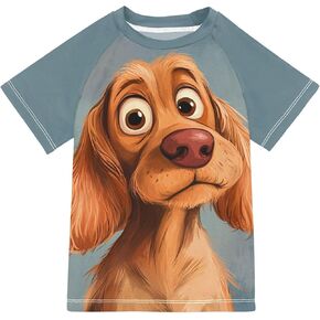 Cartoon Funny Spaniel Dogs Kids Bathing Suit Short Sleeves Youth Sports Tshirts Swimwear Beach Tops 3T