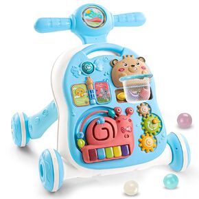 YOLAY 3 in 1 Baby Walker Push with Wheels, Sit-to-Stand Walker for Baby Boy and Girl 6-12 Months with Detachable Play Panel, Stable Handle, Early Learning Activity for Kids (Pink)