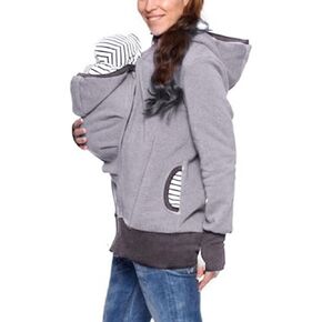 Maternity Baby Carrier Hoodie Women Baby Wearing Kangaroo Jacket Coat Sweatshirt Gray