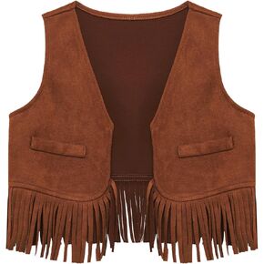 Choomomo Baby Boys Western Cowboy Vest Suede Tassels Waistcoat Open Front Sleeveless Cardigan Jacket