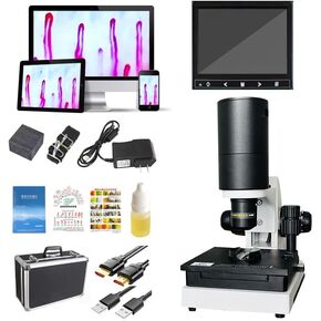Professional Compound Microscopes for Adults, Kids & Students，900-1800X Magnification Lab & Home Microscope for Detecting Blood Flow (1800x 17 Screen Digital Version)