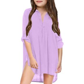 Girls Swimsuit Cover Up Chiffon Shirt Solid Bikini Beachwear Bathing Suit Beach Tween Dresses Casual