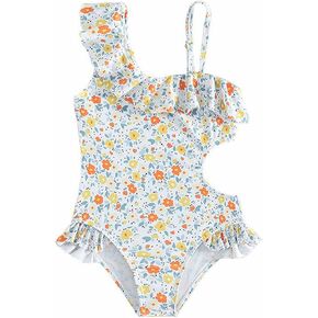 Little Girls Swimsuits Girls Beach Swimsuit Cut Out Flower Print Ruffles Cover Up Baby Swimsuit Set Girl