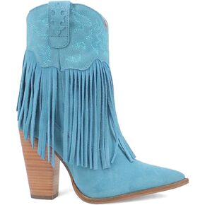 Dingo Womens Crazy Train Fringe Embroidery Snip Toe Casual Boots Ankle High Heel 3" & Up - Brown