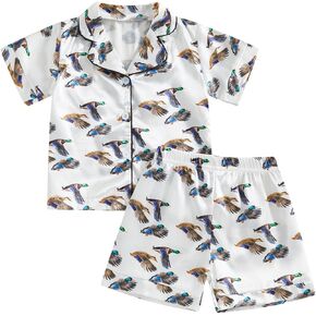 Toddler Baby Girl Silk Pajamas Set Daisy Floral Short Sleeve Button Down Shirt Shorts Summer Satin Sleepwear Cute Pjs