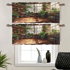 2 Panels Cartoon Lovely Floral Window Valances, Rod Pocket Anime Bouquet Colorful Flower Cabin Short Curtains Window Treatment for Kitchen, Bathroom, Bedroom Decor, 54" W X 18" L