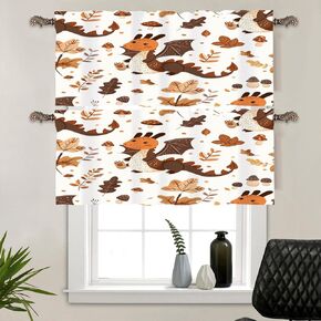2 Pack Cartoon Dragon Leaf Window Valances, Rod Pocket Cute Animal Plant Window Treatment Short Curtains for Kitchen/Bathroom/Living Room, 54" W X 18" L