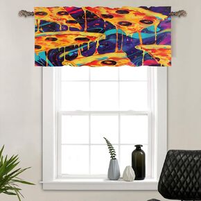 1 Panel Abstract Cartoon Pizza Window Valances, Rod Pocket Colorful Spiral Yummy Food Short Curtains Window Treatment for Kitchen, Bathroom, Bedroom Decor, 54" W X 18" L