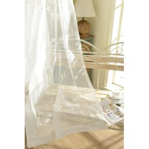 Linen Sheer Curtains Window Treatments Rod Pocket for Living Room Bedroom American Pastoral Embroidery Solid Color Yarn (2 Panels, W 54 x L 84 inch, White)