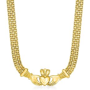 Ross-Simons 18kt Gold Over Sterling Bismark-Link Claddagh Necklace. 16 inches