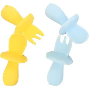 Yardwe 2sets Tableware Soft Spoons Forks Safe Feeding Utensils for Dining Lightweight Bendable Design for Training Use 2pcs*2