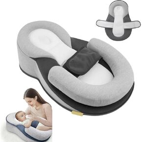 Baby Feeding Support Pillow, Baby Lounger Pillow Reducing Spit-Up Nursing Pillow, Adjustable Safety Strap, Detachable Cover, Breastfeeding, Bottle Feeding Support