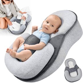 Baby Wedge Pillow for Newborn, Baby Lounger Pillow for Newborn Reducing Spit-Up Acid Reflux Breastfeeding Pillow, Baby Feeding Support Pillow for Adjustable Safety Strap, Bottle Feeding