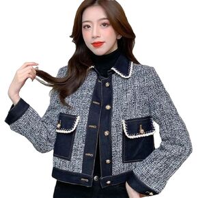 Women Korean Denim Jacket Contrast Stitching Loose Short Long-Sleeved Coat in Saudi Arabia