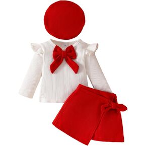 Jelory Toddler Girl Girl Girts Outfit Long Sleeve Bowknot Tops Skirt Bert 3pcs تعيين فتيات فتيات خريف الملابس الشتوية